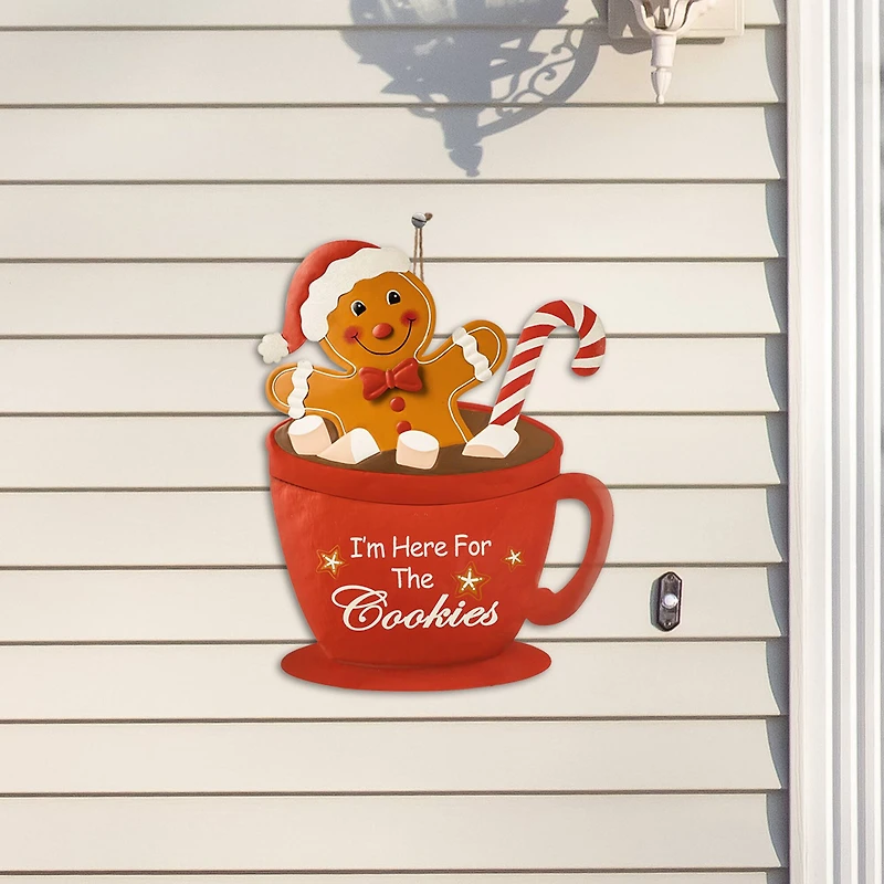 Glitzhome® 30.25" Metal Gingerbread Man in Coffee Mug Yard Stake