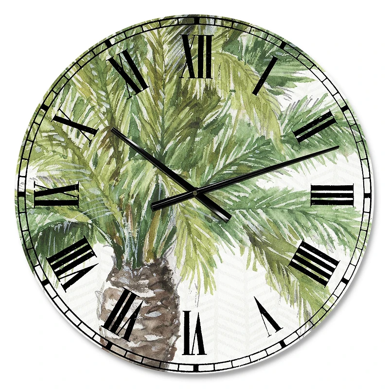 Designart 'Mixed Botanical Greens Palms V Farmhouse Wall Clock