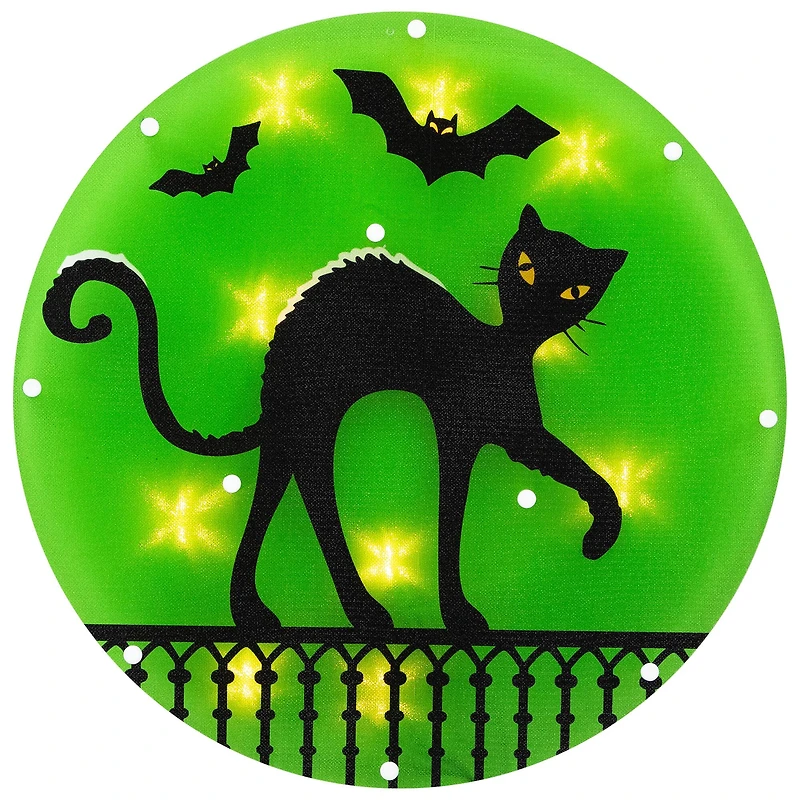 Lighted Black Cat Halloween Window Silhouette