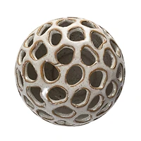 Hello Honey® 7.5" Cream Stoneware Flower Frog Vase with Reactive Glaze