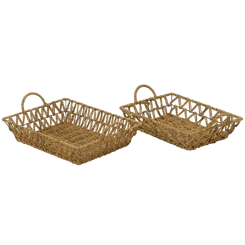 The Novogratz Brown Metal Handmade Storage Basket with Handles Set of 2 19", 17"