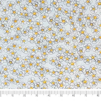 SINGER Yellow & Gray Flower on Blue Cotton Fabric