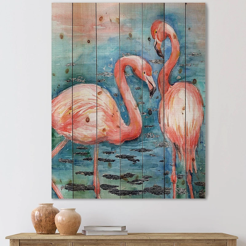 Designart - Pink Flamingos In Blue Water I