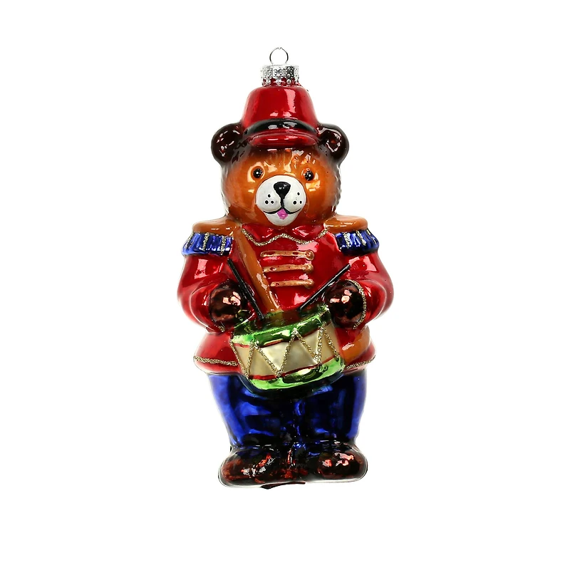 5.25" Drummer Bear Glass Ornament by Ashland®