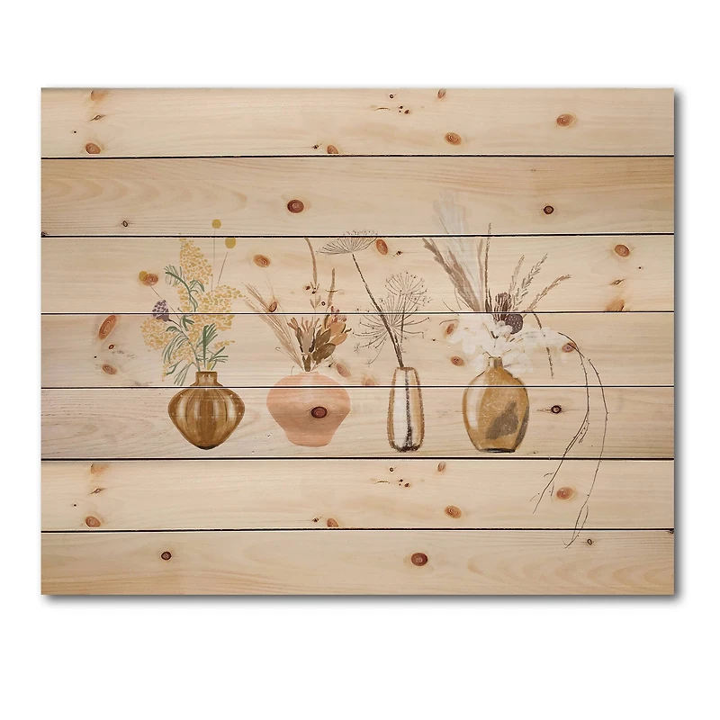 Designart - Bouquets Of Wildflowers In Gold Vases II