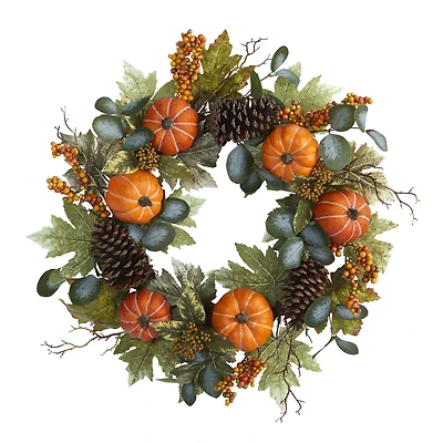 24" Pumpkins, Pinecones & Berries Fall Wreath