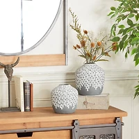 Set of 2 Grey Ceramic Modern Vases, 7" x 13" x 6"