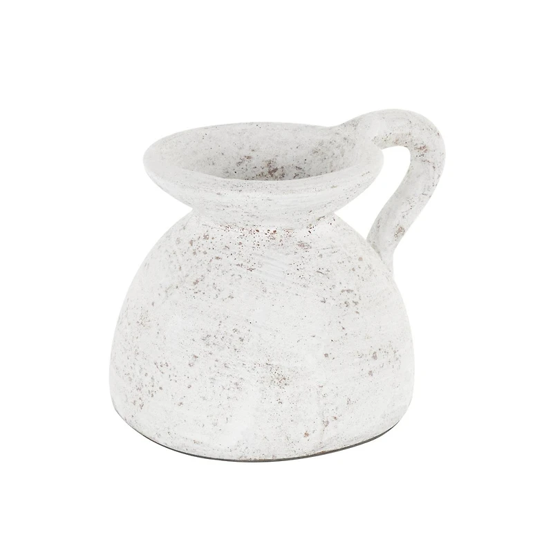 11" Cream Ceramic Textured Pot Vase with Handle