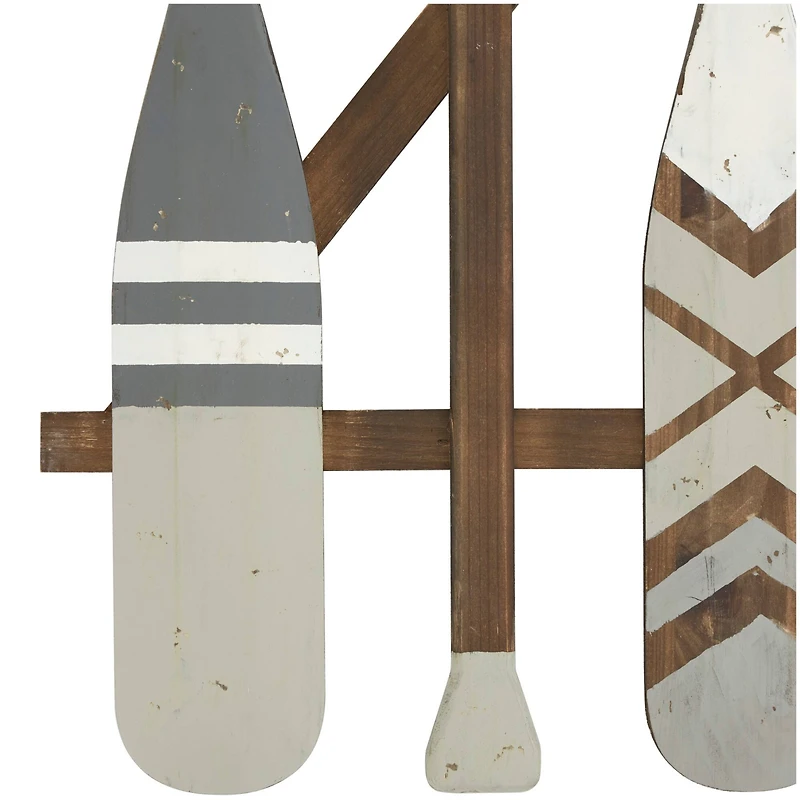 Gray Arrow & Stripe Patterned Wood Paddle Wall Décor
