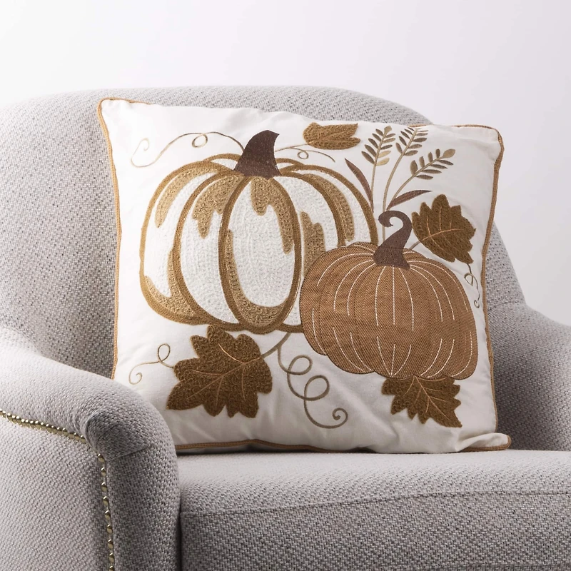 Glitzhome® Cotton Embroidered Pumpkin Pillow Cover