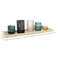 Hello Honey® Embossed Glass & Metal Tealight & Votive Holders On Rectangle Wood Tray Set, 6ct.