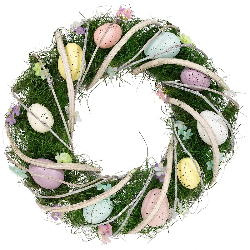 15" Speckled Eggs & Spring Flowers Easter Wreath