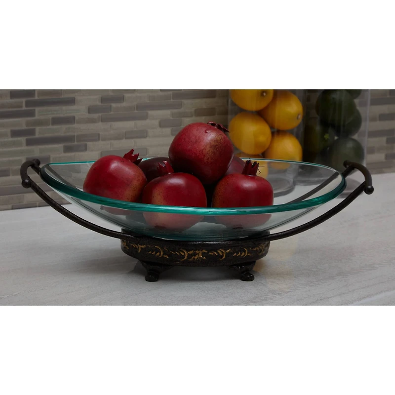 Gold Glass and Metal Traditional Serving Bowl, 5" x 17" x 11"