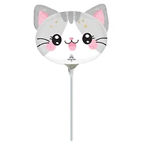 14" Pink & White Kawaii Kitty Foil Stick Balloon