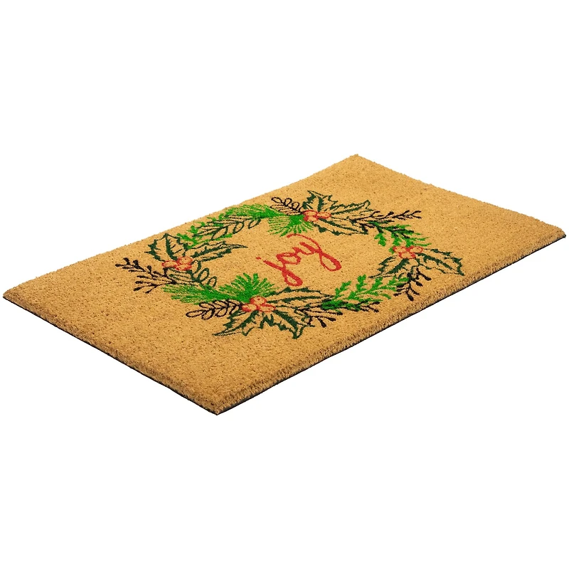 30" Joy Wreath Natural Coir Christmas Doormat