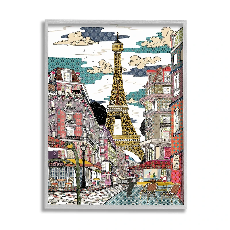 Stupell Industries Patchwork Pattern Paris Gray Framed Wall Art