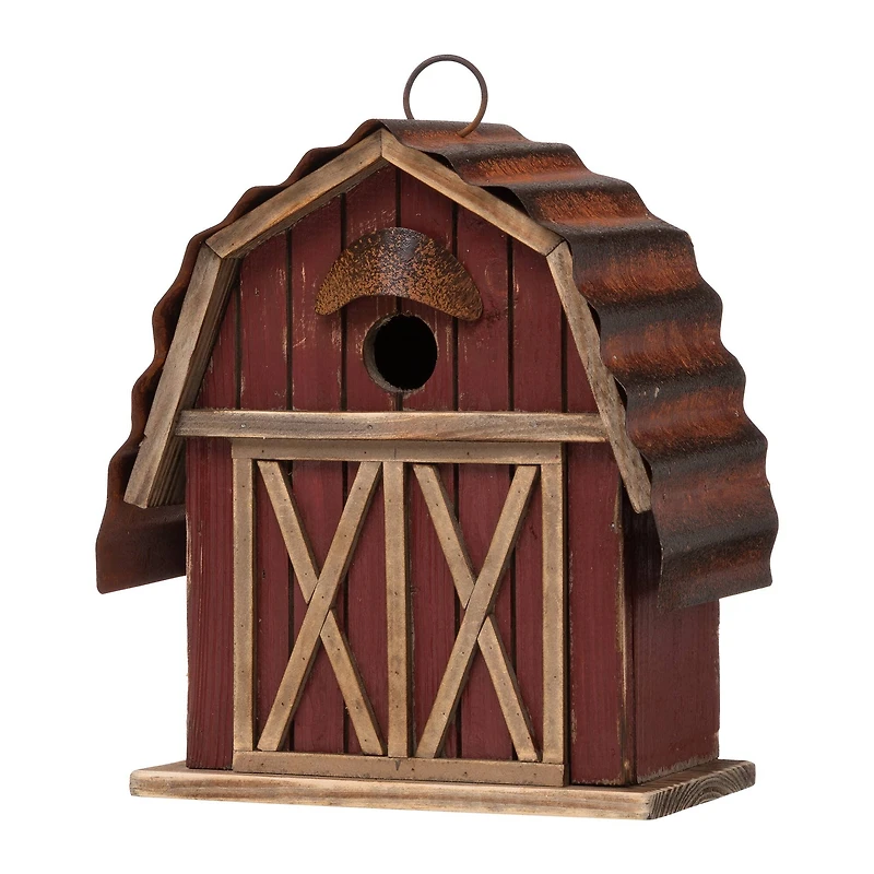 Glitzhome® 10" Hanging Wooden Red Barn Garden Birdhouse