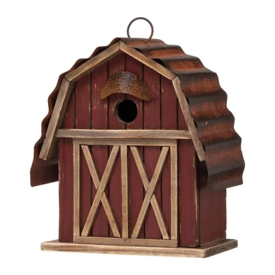 Glitzhome® 10" Hanging Wooden Red Barn Garden Birdhouse