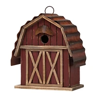 Glitzhome® 10" Hanging Wooden Red Barn Garden Birdhouse