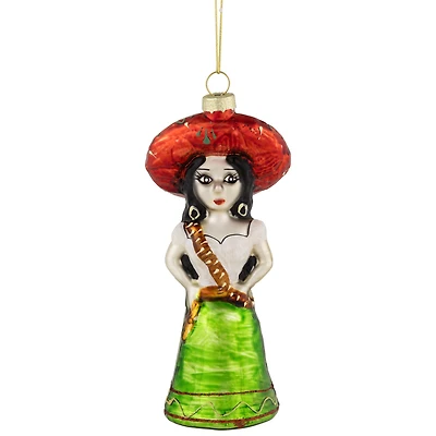 5.75" Red and Green Latina Lady Glass Christmas Ornament