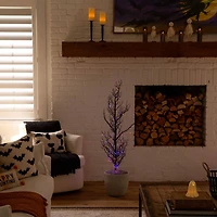 4ft. Pre-Lit Artificial Halloween Black Spooky Twig Tree with 160 Orange & Purple Copper Wire String LED Lights