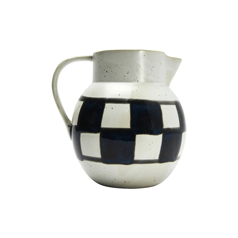 Hello Honey® Ivory & Black Painted Checker Farmhouse Stoneware Pitcher