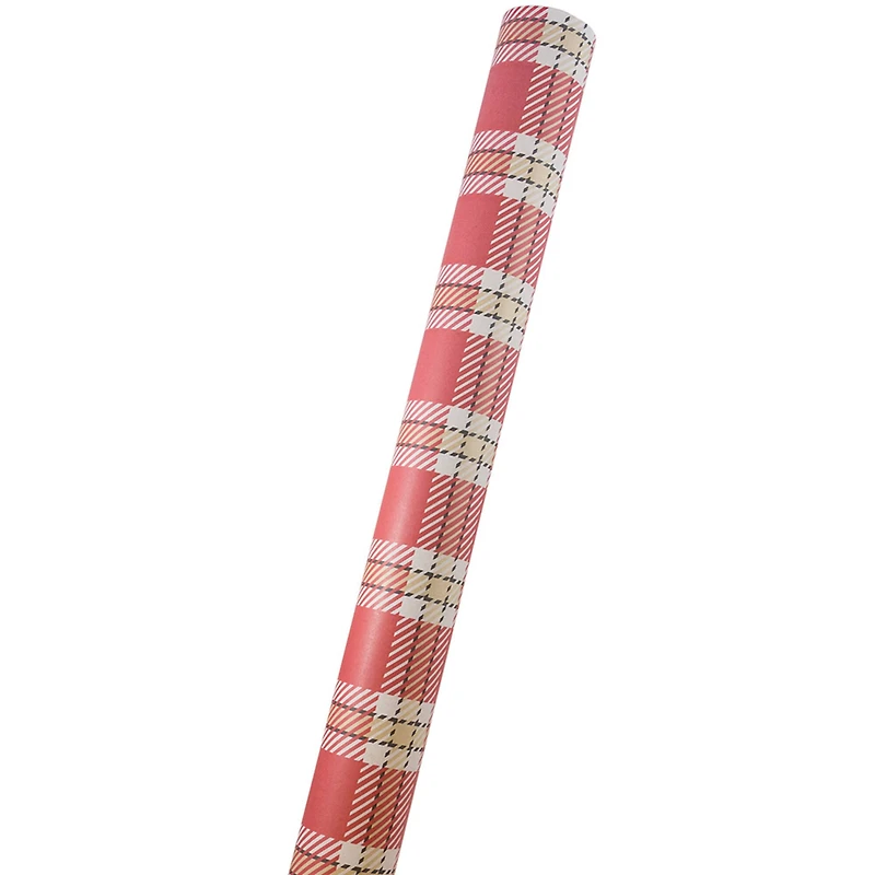 JAM Paper Red Plaid Kraft Gift Wrap
