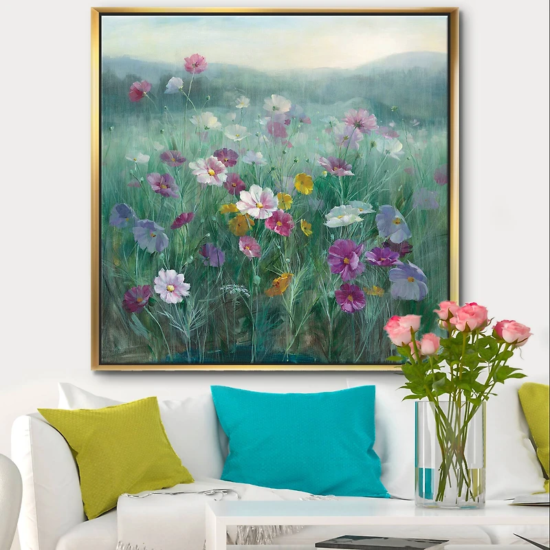 Designart - Flower field - Floral Farmhouse Framed Canvas