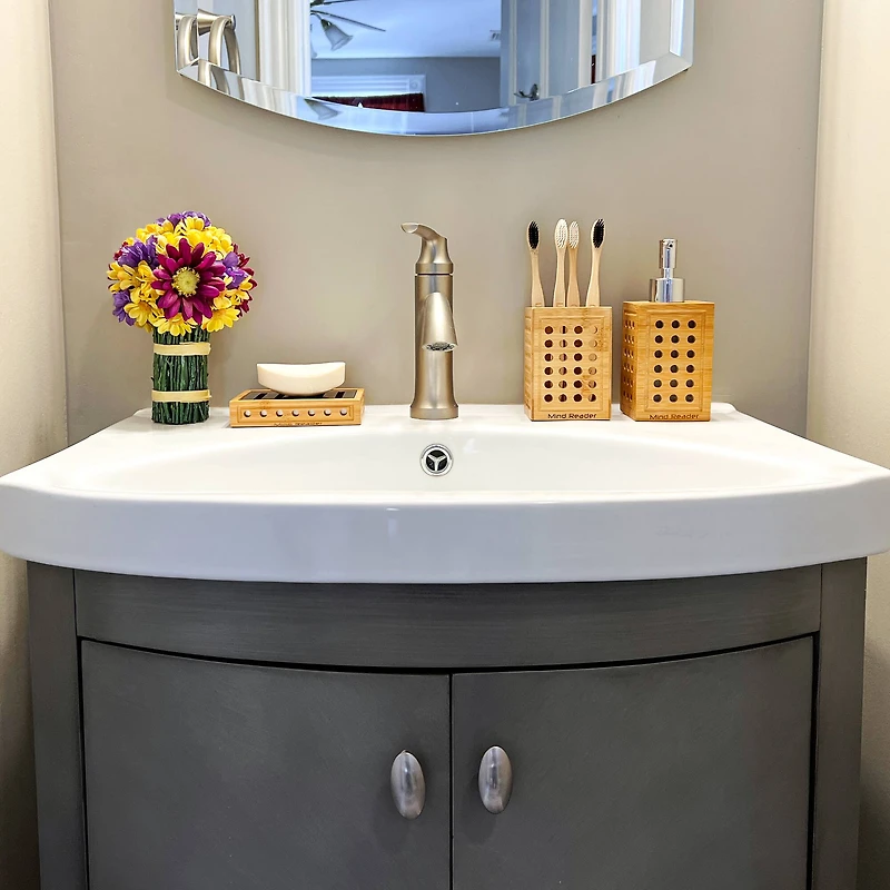 Mind Reader Lattice Bamboo Soap Dish, Liquid Dispenser & Toothbrush Holder Set