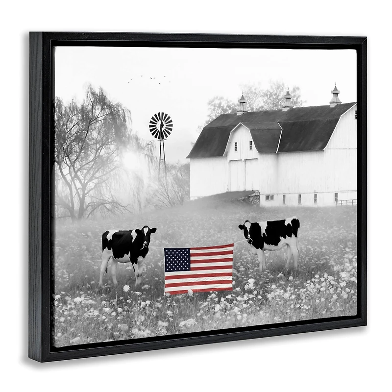 Stupell Industries Americana Barn Country Cows Flag Floater Framed Art