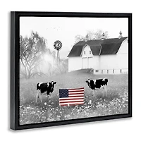 Stupell Industries Americana Barn Country Cows Flag Floater Framed Art