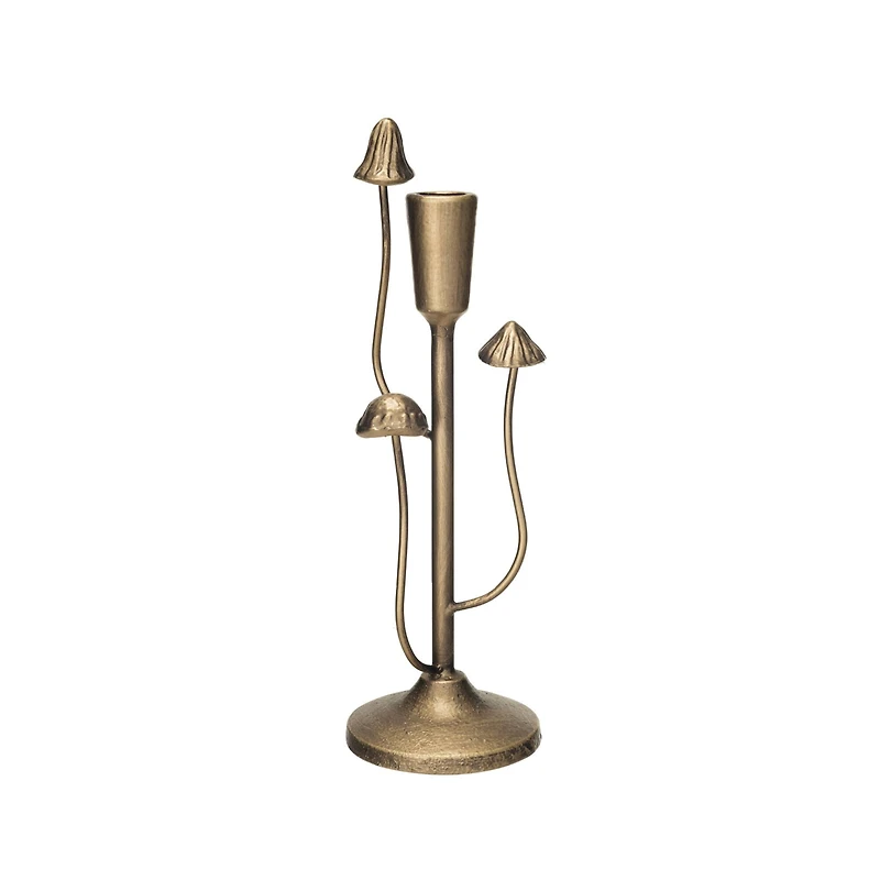 Hello Honey® 11" Antique Gold Mushroom Metal Taper Candle Holder