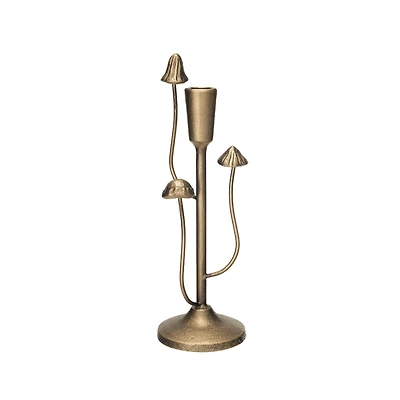 Hello Honey® 11" Antique Gold Mushroom Metal Taper Candle Holder