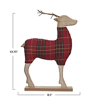 Hello Honey® 13.75" Red Plaid & Woodgrain Deer Décor Accent with Metal Antlers