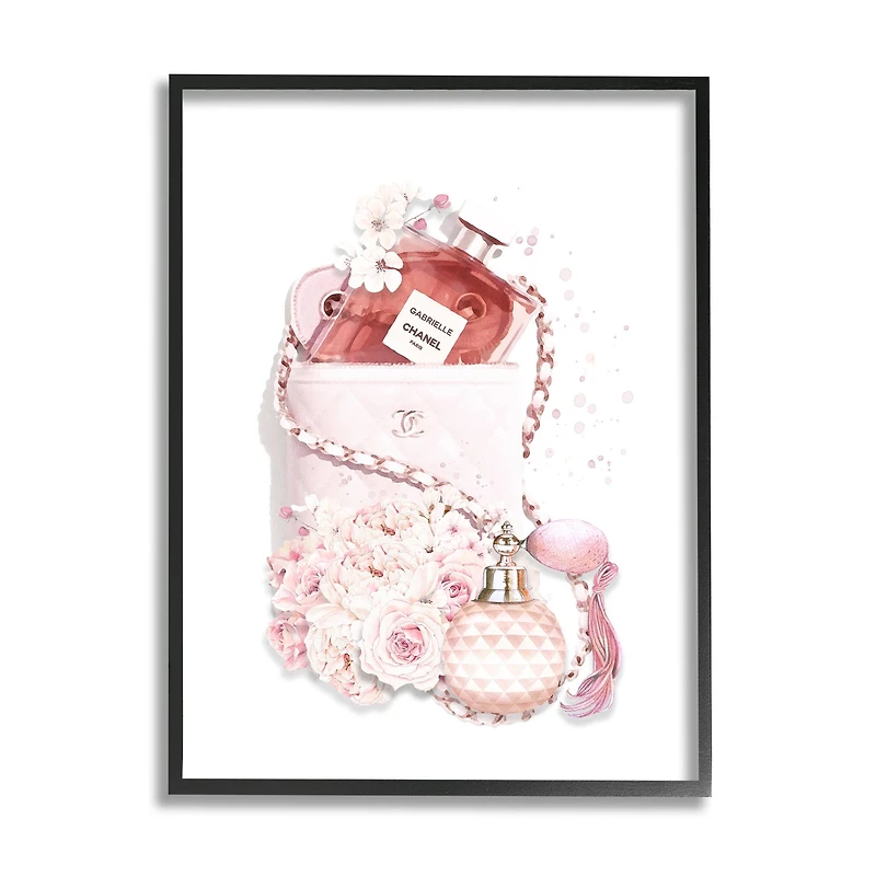 Stupell Industries Pink Designer Bag with Chic Florals Paint Splatter in Frame Wall Art