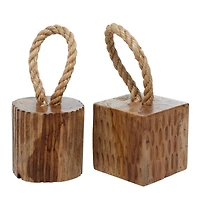 Set of 2 Brown Teak Wood Coastal Sculpture 5", 10"
