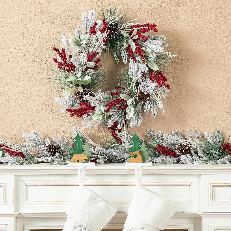 Glitzhome® 24" Christmas Snowy Pinecone & Berry Wreath