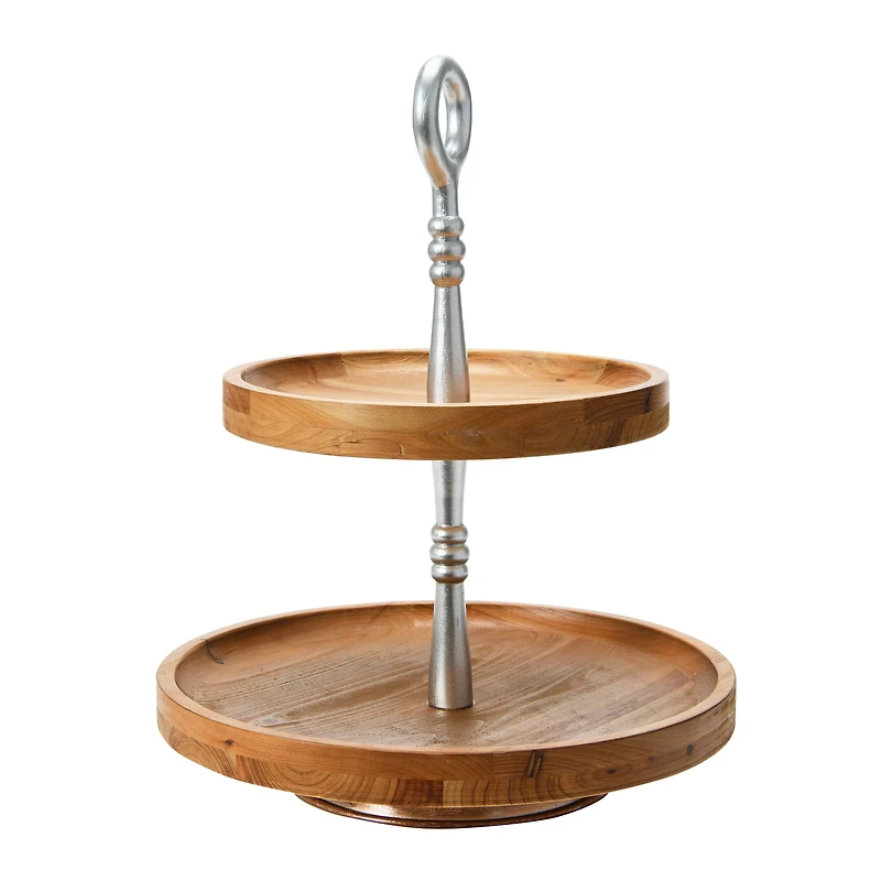 Hello Honey® 18" Dark Brown and Silver Wood 2-Tier Decorative Tray