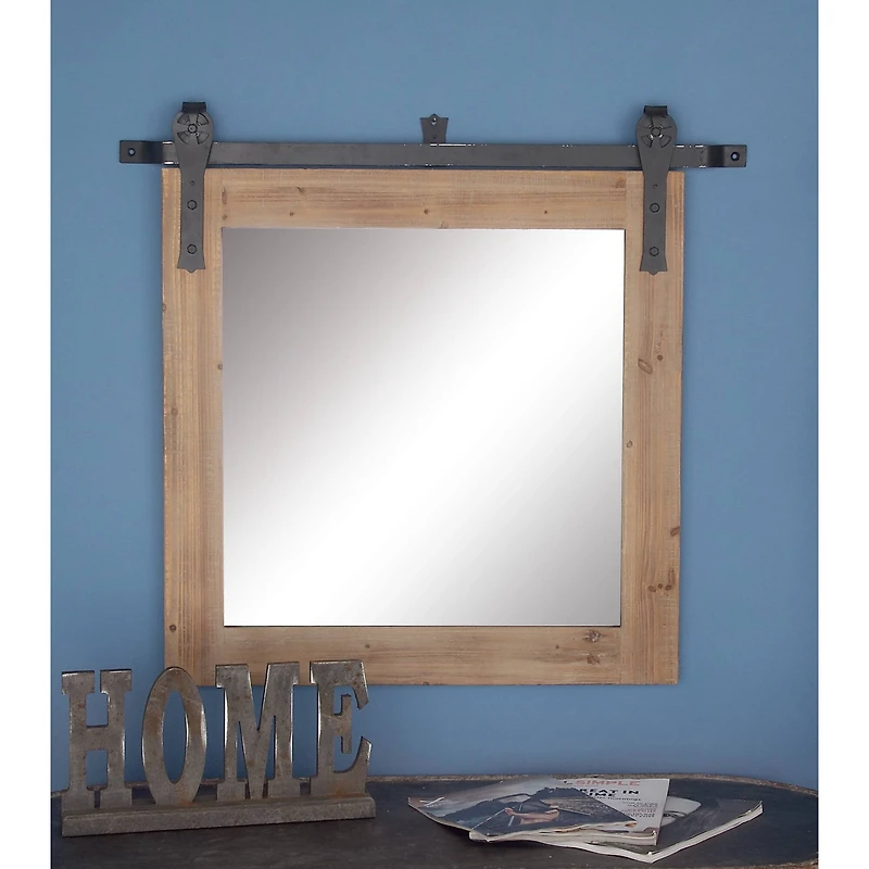 Brown Industrial Wood Wall Mirror