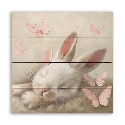 11.75" Blush & Cream Bunny Pallet Wood Wall Art