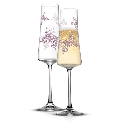 JoyJolt® 10oz. Meadow Butterfly Crystal Champagne Flute Set, 2ct.