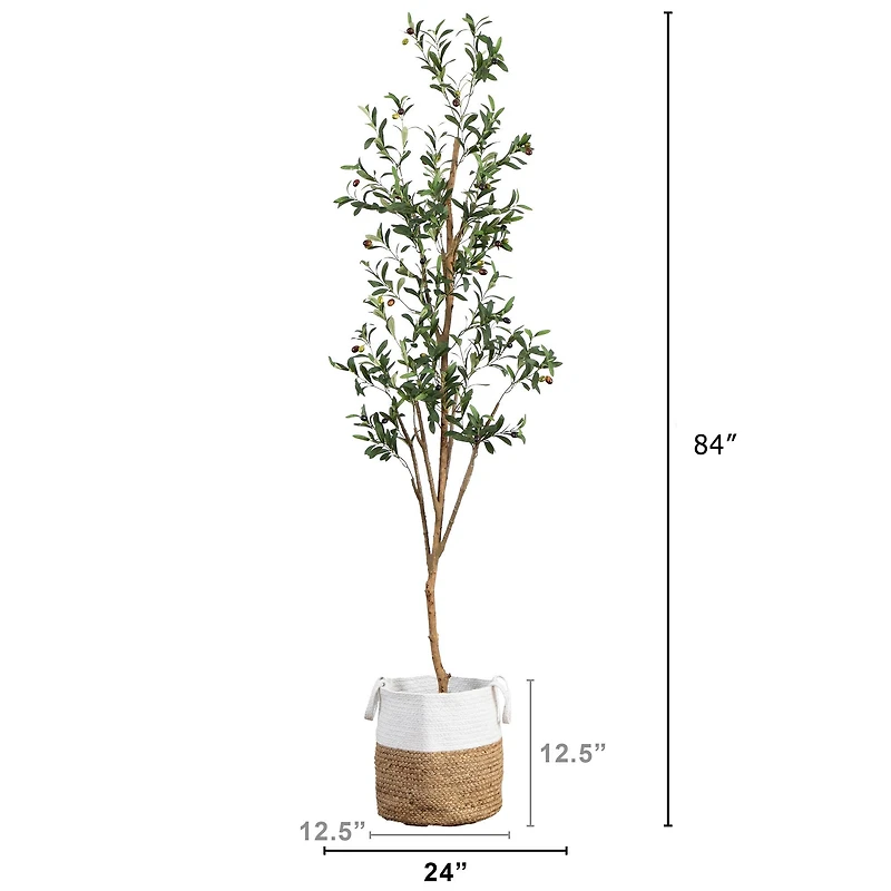 7ft. Olive Tree with Natural Trunk in Handmade Jute Basket