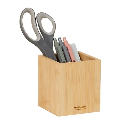 Mind Reader Pen Cup, Accessory Holder, Desktop Organization, Office, Bamboo, Brown