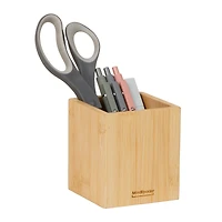 Mind Reader Pen Cup, Accessory Holder, Desktop Organization, Office, Bamboo, Brown