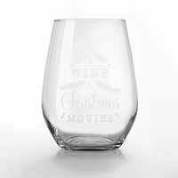15oz. Wine & Christmas Movies Engraved Stemless Wine Glass