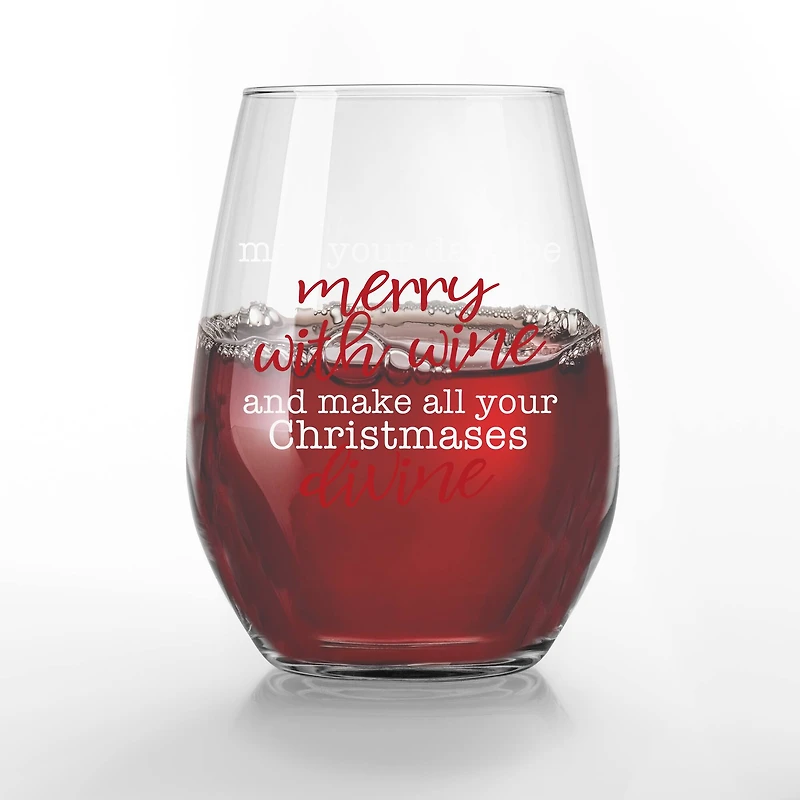 Merry with Wine 15oz. Printed Stemless Wine Glass