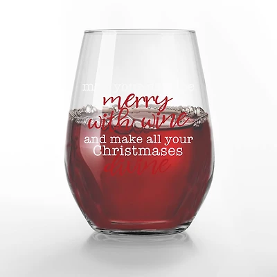 Merry with Wine 15oz. Printed Stemless Wine Glass