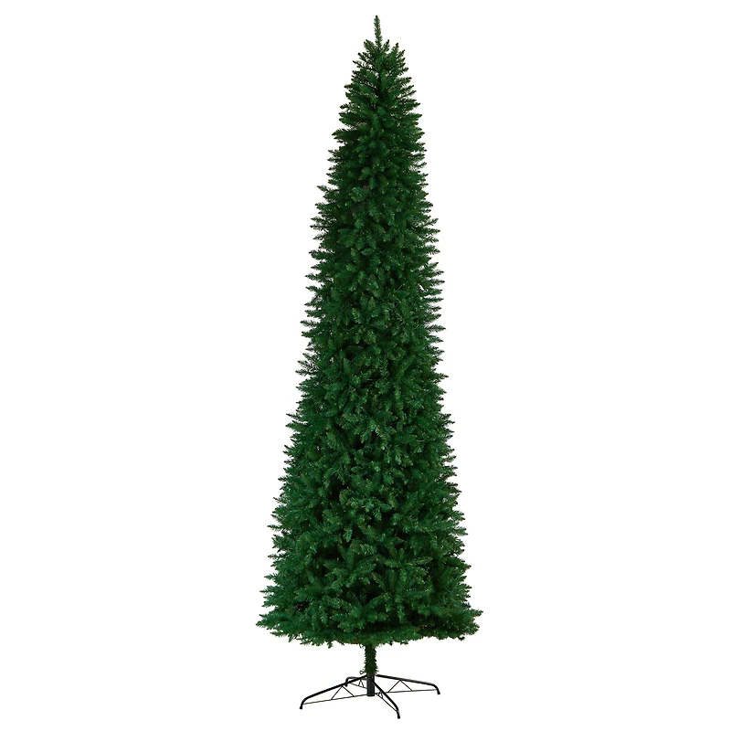 11ft. Pre-Lit Slim Green Mountain Pine Artificial Christmas Tree, Clear LED Lights