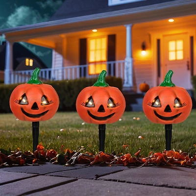 Lighted Jack-o-Lantern Halloween Pathway Markers Set, 3ct.