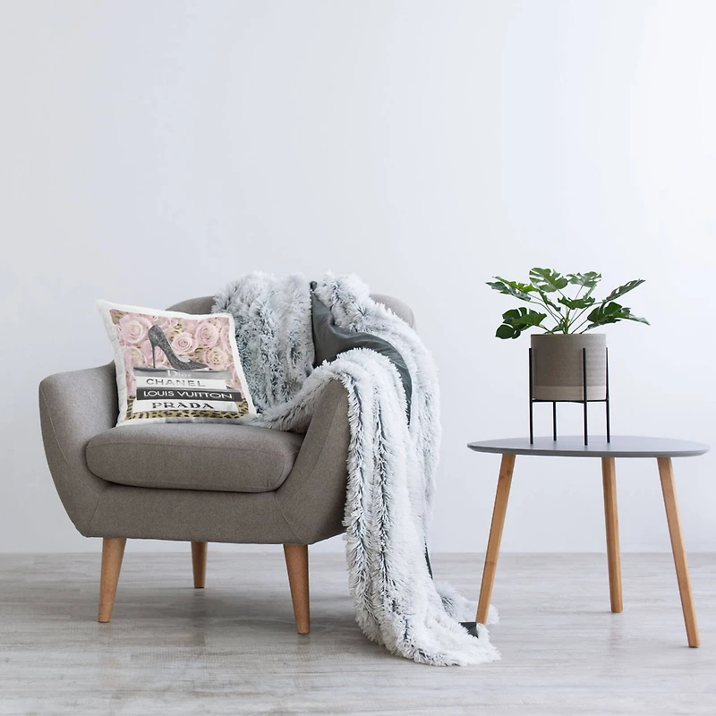 Stupell Industries Glam High Heel Shoe Fashion Book Stack Cheetah Throw Pillow 18" x 18"